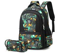 SOMBLG Sac a Dos Garcon Ado Cartable Ecole Sac à Dos College Sac Ados Adolescent École Primaire Scolaire Garçon Impermeable Enfant (7-Vert 2PCS)