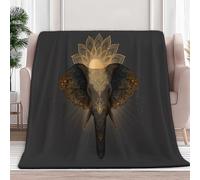 Sombre Couvertures Polaire Art De La Ligne Tête D’Éléphant Mandala Lotus Flanelle Couverture Polaire, pour Adultes Enfants Rester Chaud en Hiver Couverture en Peluche Canapé-lit Bureau 150 x 200 cm