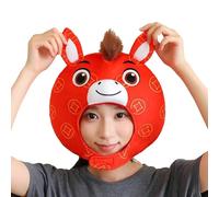 Sombrero del Año Caballo - 2026 Gorro de felpa rojo para cosplay, accesorio de celebración festival de primavera chino para hombres, mujeres y adultos, disfraz de sesión de fotos para eventos