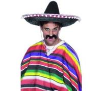 Smiffy's Chapeau de paille Sombrero noir avec pompon et cordon autour du cou
