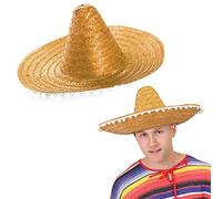 Sombrero mexicain orange - Lot de 1 - Sombrero en paille avec pompons blancs - Chapeau de paille pour déguisement idéal pour enterrement de vie de jeune fille/enterrement de vie de jeune fille, été,