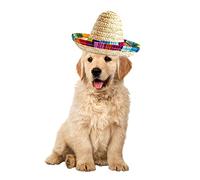 Sombrero mexicain pour animaux de compagnie - Mini chapeau de paille mexicain conçu avec des tissus naturels et de la paille,Chapeaux de soleil résistants pour animaux de compagnie Jildouf