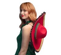 Sombrero mexicain rouge à pompons deluxe adulte - Rouge