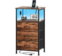 Somdot Commode à 3 tiroirs pour chambre à coucher avec station de charge et lumière LED, table de chevet avec 2 prises et 2 ports USB, table d'appoint de lit pour dortoir, chambre d'enfant, impression
