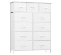 Somdot Commode de Rangement avec Dessus en Bois pour Salon, Chambre, Chambre d'enfant, Placard, Entrée, Couloir, 30P x 100L x 121H (11 Tiroirs), Blanc