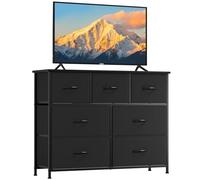 Somdot Commode de Rangement avec Dessus en Bois pour Salon, Chambre, Chambre d'enfant, Placard, Entrée, Couloir, 30P x 100L x 77H (7 Tiroirs), Brun Rustique Noir