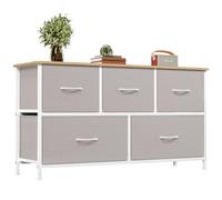 Somdot Commode de Rangement avec Dessus en Bois pour Salon, Chambre, Chambre d'enfant, Placard, Entrée, Couloir, 30P x 100L x 55H (5 Tiroirs), Gris Cendré