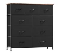 Somdot Commode de Rangement avec Dessus en Bois pour Salon, Chambre, Chambre d'enfant, Placard, Entrée, Couloir, 30P x 100L x 99H (9 Tiroirs), Noir