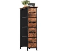 Somdot Commode fine avec 4 tiroirs en tissu - Commode de rangement étroite pour chambre à coucher, salon, salle de bain, placard, chambre d'enfant, entrée, couloir, motif grain de bois