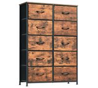 Somdot Commode haute pour chambre à coucher, avec 10 tiroirs, large organiseur de rangement en tissu pour placard, chevet, chambre d'enfant, salon, entrée, couloir, imprimé grain de bois