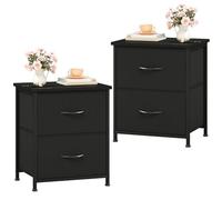 Somdot Lot de 2 tables de chevet noires avec 2 tiroirs en tissu, table d'appoint pour chambre d'enfant, salon, dortoir, noir