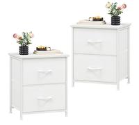Somdot Lot de 2 tables de nuit avec 2 tiroirs, table de chevet avec bacs en tissu amovibles pour chambre à coucher, chambre d'enfant, placard, salon, cadre en acier robuste, dessus en bois, cuir blanc