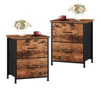 Somdot Lot de 2 tables de nuit avec 2 tiroirs, table de chevet avec bacs en tissu amovibles pour chambre à coucher, chambre d'enfant, placard, salon, cadre en acier robuste, dessus en bois, imprimé