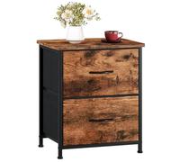 Somdot Table de chevet avec 2 tiroirs, petite commode avec bacs en tissu amovibles pour chambre à coucher, chambre d'enfant, placard, salon - Imprimé grain de bois marron rustique