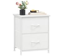 Somdot Table de chevet avec 2 tiroirs, petite commode avec bacs en tissu amovibles pour chambre à coucher, chambre d'enfant, placard, salon, cadre en acier robuste, dessus en bois, poignée de tirage,