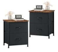 Somdot Table de Nuit Lot de 2 Petite Commode 2 tiroirs Habillage Tissu Tour de Rangement Verticale Élément pour Chambre à Coucher Bureau Placard Entrée Couloir Chambre d’Enfant, Noir/Marron Rustique