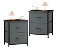 Somdot Table de Nuit Lot de 2 Petite Commode 2 tiroirs Habillage Tissu Tour de Rangement Verticale Élément pour Chambre à Coucher Bureau Placard Entrée Couloir Chambre d’Enfant, Gris Anthracite/Noir