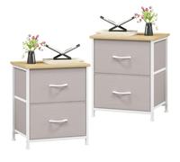Somdot Table de Nuit Lot de 2 Petite Commode 2 tiroirs Habillage Tissu Tour de Rangement Verticale Élément pour Chambre à Coucher Bureau Placard Entrée Couloir Chambre d'enfant, Gris/Chêne Blanc