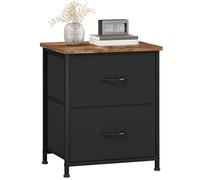 Somdot Table de Nuit Petite Commode 2 tiroirs Habillage Tissu Tour de Rangement Verticale Élément pour Chambre à Coucher Bureau Buanderie Placard Entrée Couloir Chambre d’Enfant, Noir/Marron Rustique