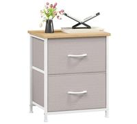 Somdot Table de Nuit Petite Commode 2 tiroirs Habillage Tissu Tour de Rangement Verticale Élément pour Chambre à Coucher Bureau Buanderie Placard Entrée Couloir Chambre d’Enfant, Gris/Chêne Blanc