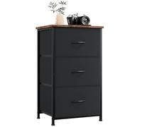 Somdot Table de Nuit Petite Commode 3 Tiroirs Habillage Tissu Tour de Rangement Verticale Élément pour Chambre à Coucher Bureau Buanderie Placard Entrée Couloir Chambre d’Enfant, Noir/Marron Rustique