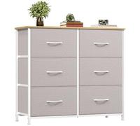 Somdot Tour de Rangement Commode avec 6 tiroirs en Tissu 3 étages Élément d’Organisation pour Chambre Bureau Buanderie Placard Entrée Couloir Chambre d’Enfant, Gris/Chêne Blanc, (FD108)