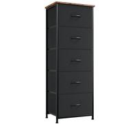 Somdot Tour de Rangement Commode Verticale avec 5 Tiroirs en Tissu pour Chambre à Coucher Bureau Buanderie Entrée Couloir Chambre d'enfant, Noir/Marron Rustique FD111