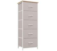 Somdot Tour de Rangement Commode Verticale avec 5 Tiroirs en Tissu pour Chambre à Coucher Bureau Buanderie Entrée Couloir Chambre d'enfant, Gris/Chêne Blanc, (FD111)