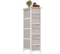 Somdot Tour de Rangement étroite Commode avec 4 Tiroirs en Tissu pour Chambre à Coucher Bureau Buanderie Entrée Couloir Chambre d'enfant, Gris/Chêne Blanc