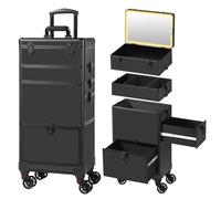 Somduy Trousse de maquillage avec miroir LED, trousse de maquillage roulante avec tiroirs, étui de cosmétologie sur roues, cadeau, organiseurs de maquillage de voyage, trousse de maquillage
