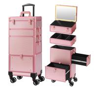 Somduy Trousse de maquillage avec miroir LED, trousse de maquillage roulante avec tiroirs, étui de cosmétologie sur roues, cadeau, organiseurs de maquillage de voyage, trousse de maquillage