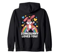 Somebunny Loves You est Un Joli Lapin Rose en Forme de cœur Arc-en-Ciel Sweat à Capuche