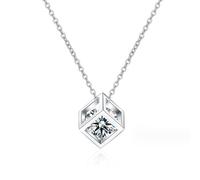 SOMEDA® Collier avec pendentif cube en moissanite 1 carat / argent sterling 925 / chaîne de 45 cm / avec certificat, Argent sterling