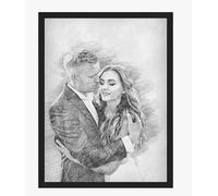 SOMEDA® Votre photo sous forme de dessin au crayon/portrait personnalisé/cadeau unique/famille, partenaire ou animal de compagnie (photo encadrée, 20x30 cm)