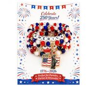 Someki Lot de 8 bracelets extensibles patriotiques en perles du 4 juillet - Avec perles en forme de lettres et breloque en forme d'étoile - Bijoux pour le jour de l'indépendance des États-Unis, Amour