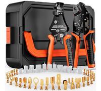 SOMELINE Kit pince à sertir pour cosses non isolées 0,25-2,5 mm², comprenant 40 types (2,8/3,9/4,8/6,3/7,8 mm) cosses plates mâles et femelles, boîtiers de connecteurs automobiles et pince à dénuder