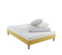 Someo - Ensemble Matelas Junior Mousse, sommier, Pieds, Couette et Oreiller Aurore 100 140x190 en Bois - Blanc