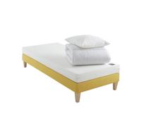 Someo - Ensemble Matelas Junior Mousse, sommier, Pieds, Couette et Oreiller Aurore 100 70x190 en Bois - Blanc