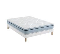 Someo - Ensemble Matelas mémoire de Forme, sommier Lune et Pieds Songe 500 140x200 en Bois - Blanc