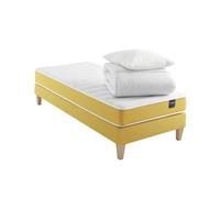 Someo - Ensemble Matelas Mousse, sommier, Pieds, Couette et Oreiller Aurore 400 70x200 en Bois - Blanc