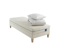 Someo - Ensemble Matelas Naturel Latex Naturel, sommier, Pieds, Couette et Oreiller Aube 700 80x200 en Bois - Ecru