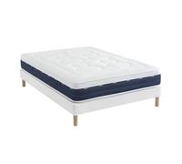 Someo - Ensemble Matelas Ressorts et mémoire de Forme, sommier Constellation et Pieds Rêve 600 140x200 en Bois - Blanc