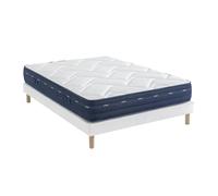 Someo - Ensemble Matelas Ressorts et mémoire de Forme, sommier Lune et Pieds Rêve 500 160x200 en Bois - Blanc