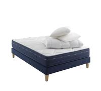 Someo - Ensemble Matelas Ressorts et mémoire de Forme, sommier, Pieds, Couette et Oreiller Rêve 500 140x190 en Bois - Blanc