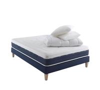 Someo - Ensemble Matelas Ressorts et mémoire de Forme, sommier, Pieds, Couette et Oreiller Rêve 600 160x200 en Bois - Blanc