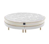 Someo - Ensemble Matelas Rond Mousse, sommier et Pieds Aurore 300 diamètre 215 en Bois - Blanc