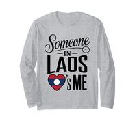 Someone in Laos Loves Me Heart Flag Long Distance Family Manche Longue
