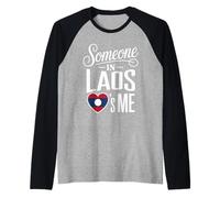 Someone in Laos Loves Me Heart Flag Long Distance Family Manche Raglan