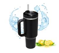 Somerway 40oz Thermobecher mit Griff und Stroh, 1200ml Auslaufsicher Kaffeebecher to Go Double Edelstahl Vakuum Isolierbecher, Tragbare Autobecher Becher Tumbler for Heißer and Kalter Getränke Noir