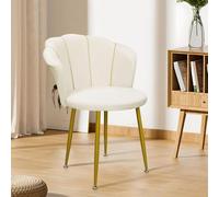Somerway Chaise Coiffeuse, Fauteuil Salon, Fauteuil Coquillage, Dossier en Forme de Pétale, Siege Coiffeuse Rembourré en Velours avec Pieds Dorés (Blanc)